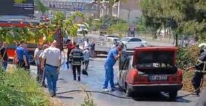 Kepez’de park halindeki araç alev aldı