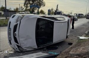 Kdz. Ereğli’de sürücü virajı alamayınca otomobil devrildi