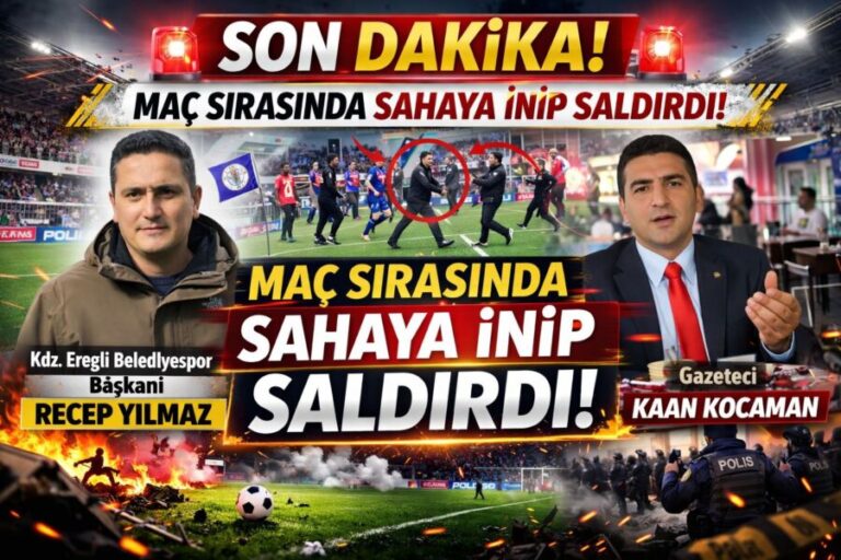 Belediyespor maçında skandal görüntüler: Başkan Yılmaz, Gazeteci Kaan Kocaman’a saldırdı