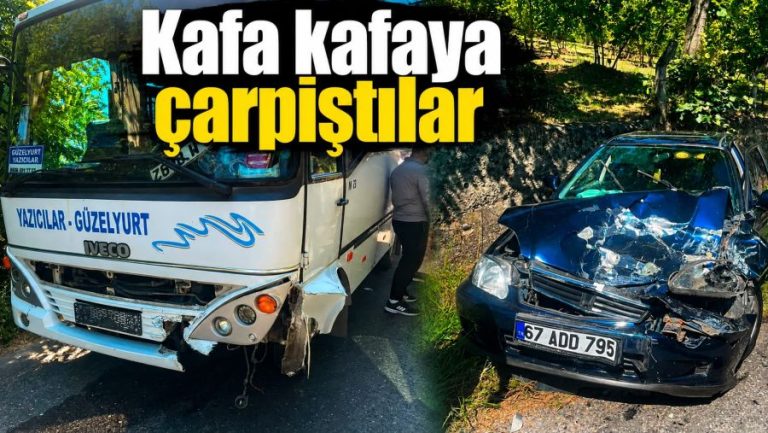 Yazıcılar Köyü’nde Trafik Kazası: Otobüs ile otomobil kafa kafaya çarpıştı